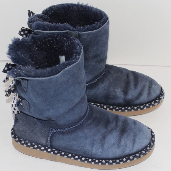 UGG Other - UGGs Little Girl Navy Blue Suede Bow Tie Boots 3
